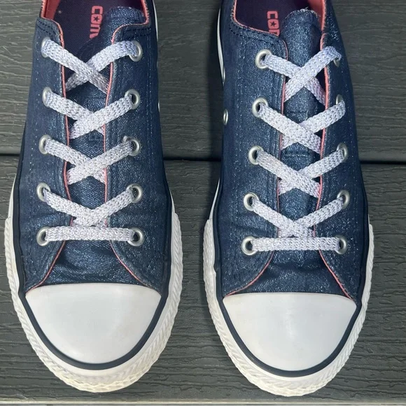 CONVERSE METALLIC BLUE SNEAKERS GIRLS SIZE 3 - Picture 3 of 11